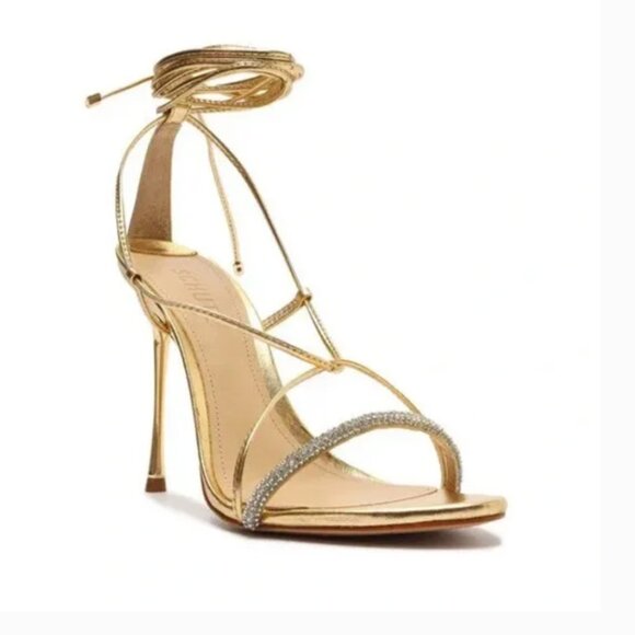 SCHUTZ Shoes - Schutz Adeline Crystal Golden Embellished Stilleto Heel Formal Prom Size 7.5 NIB